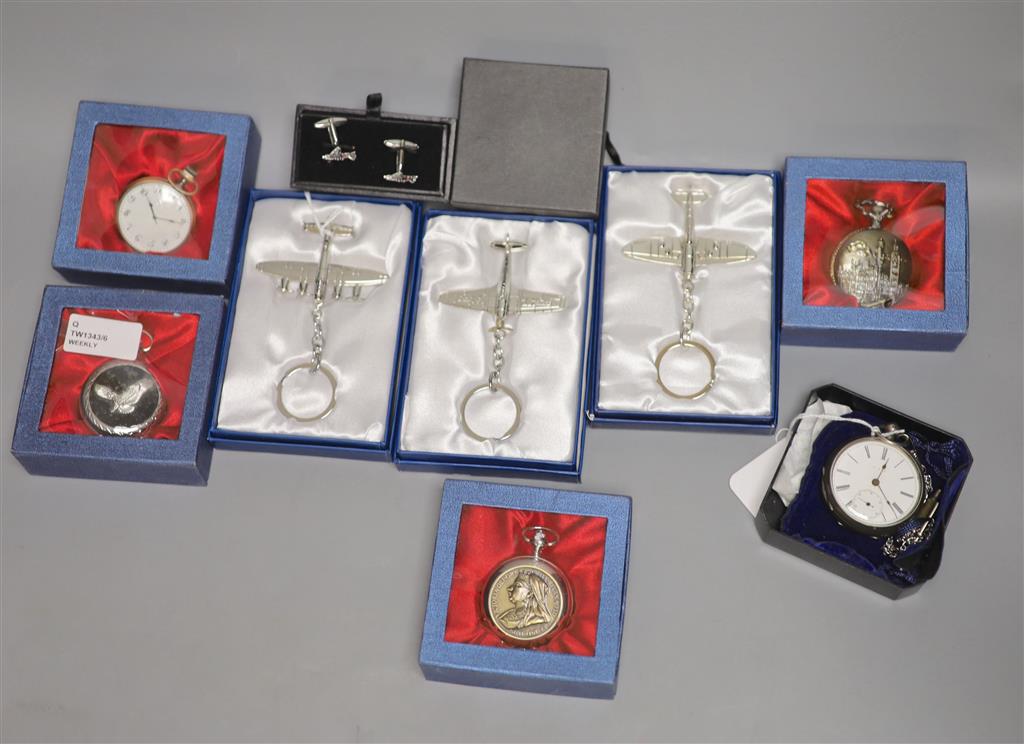 A late Victorian silver-cased pocket watch and sundry items,